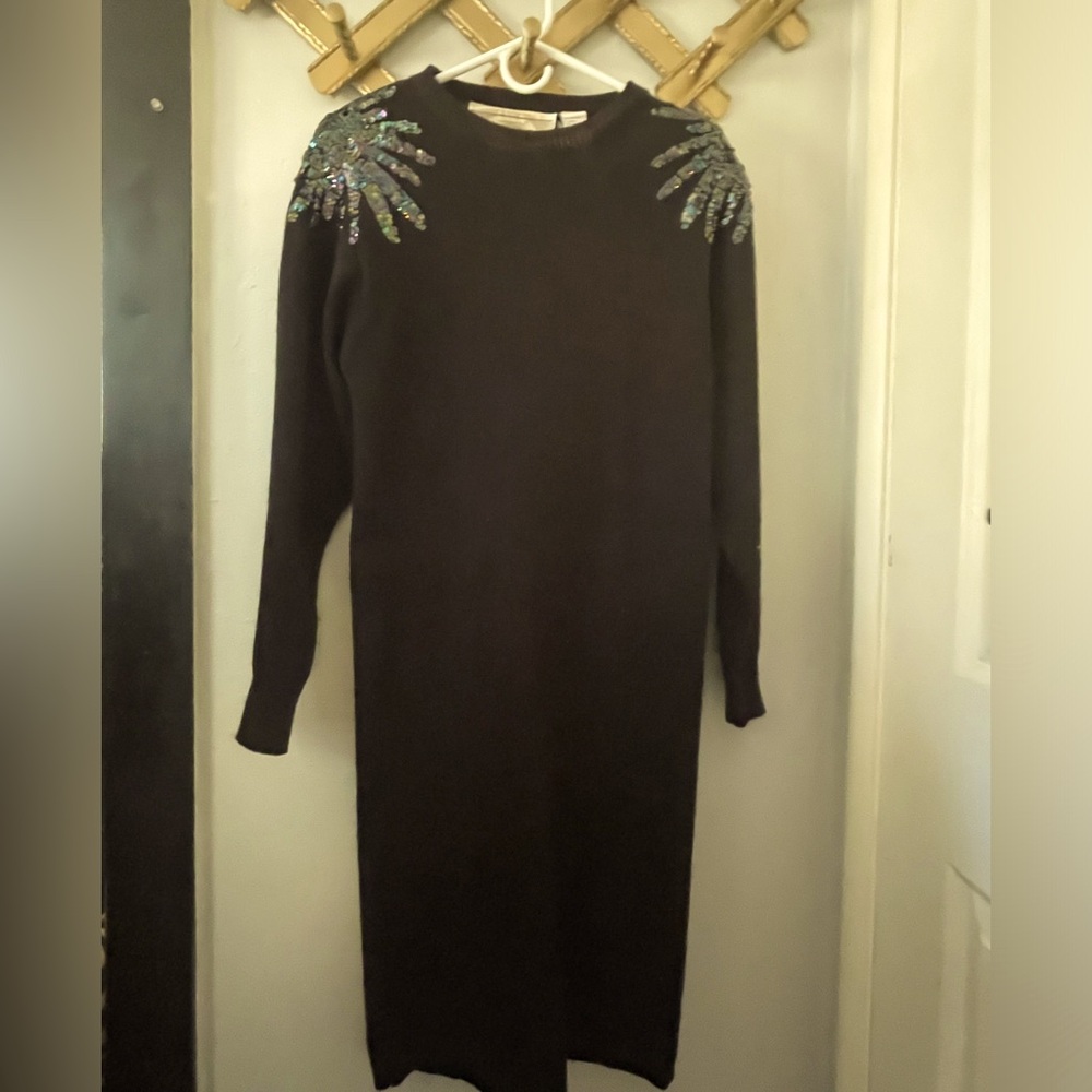 80s Vintage Black Sequin Shoulder Pads Sweater Dress size s